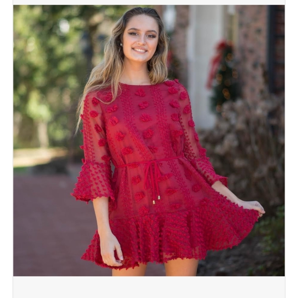 Red Burgundy pompom dress